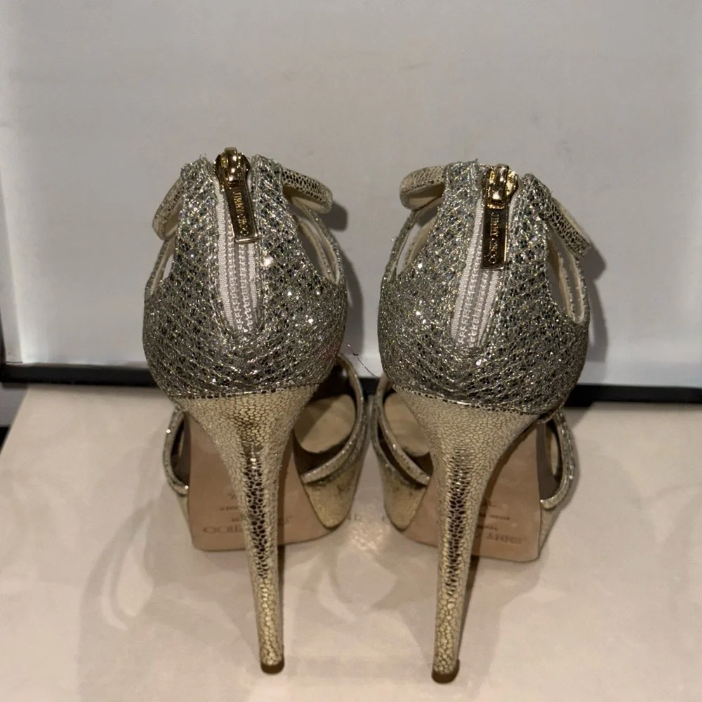 Jimmy Choo Champagne Sierra Glittercoated Snakeprint leather pumps - Picture 4 of 5